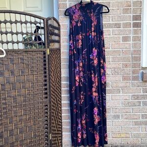 Floral Sleeveless Maxi Dress - Black and Purple